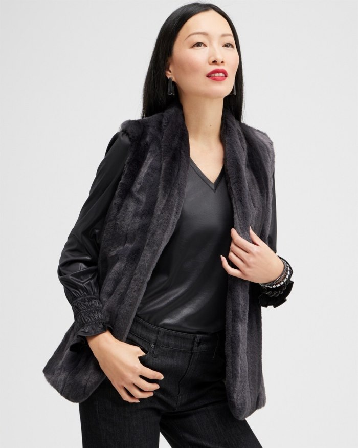 Chicos Faux Fur Vest - Gray Chicos Faux Fur Vest - Gray