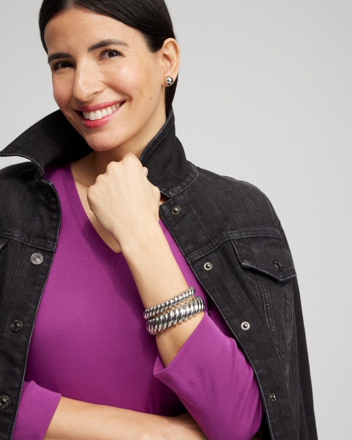 Chicos Silver Tone Stretch Bracelet Set - Silver Chicos Silver Tone Stretch Bracelet Set - Silver