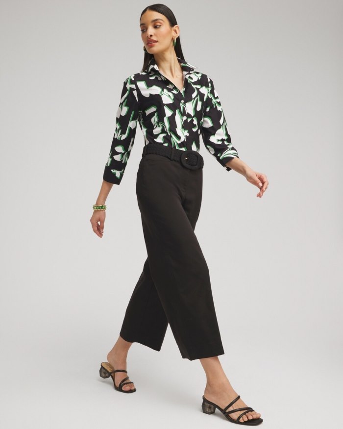 Chicos No Iron Stretch Floral 3/4 Sleeve Shirt - Verdant Green Chicos No Iron Stretch Floral 3/4 Sleeve Shirt - Verdant Green