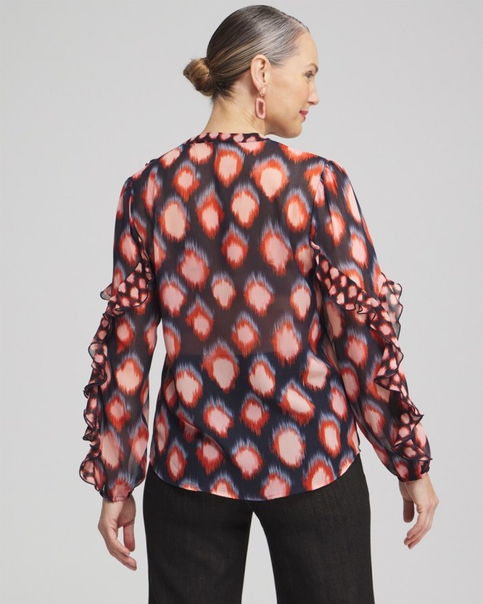 Chicos Ruffle Detail Ikat Blouse - Classic Navy Chicos Ruffle Detail Ikat Blouse - Classic Navy