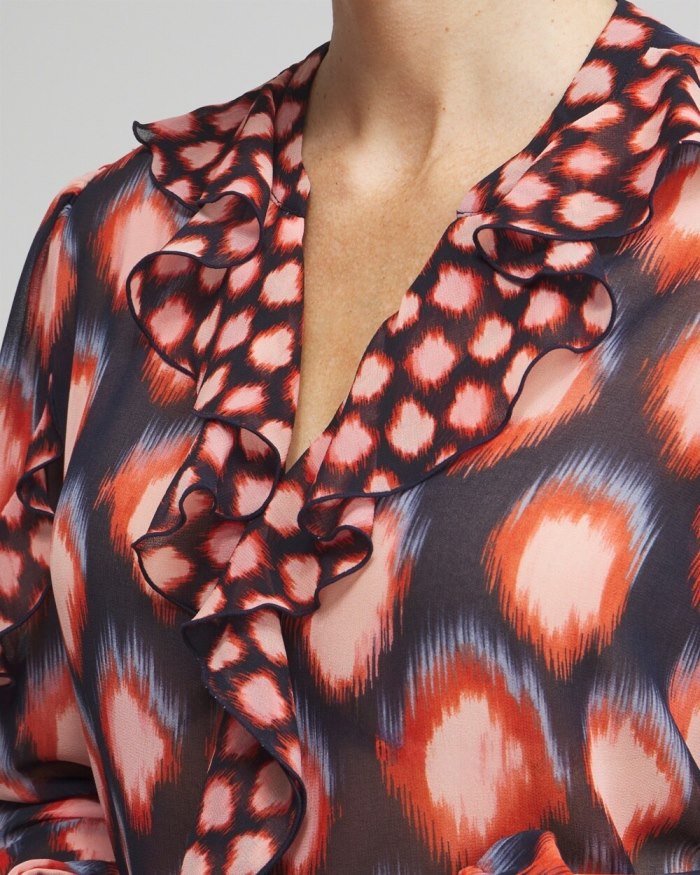 Chicos Ruffle Detail Ikat Blouse - Classic Navy Chicos Ruffle Detail Ikat Blouse - Classic Navy