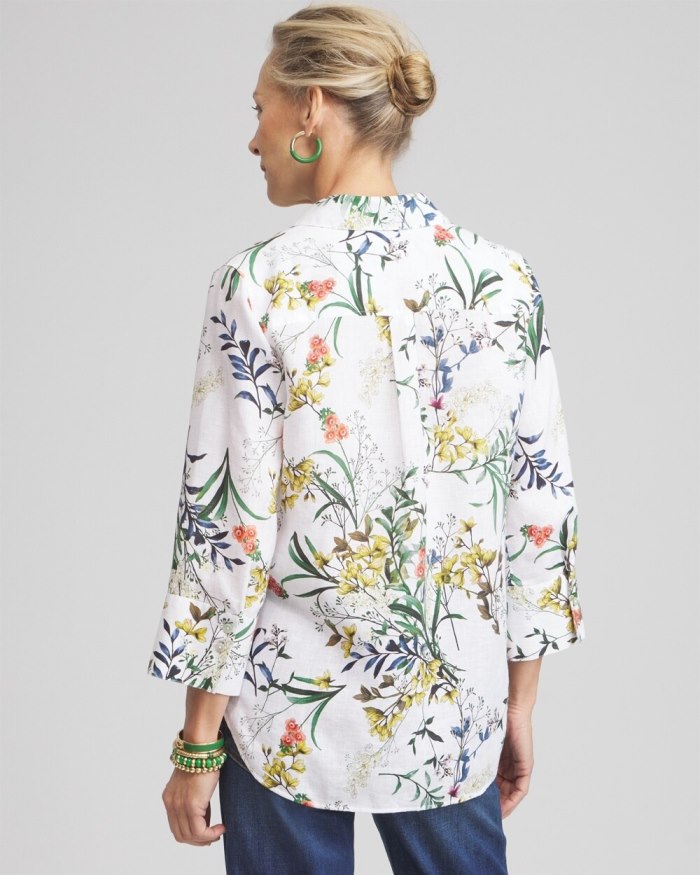 Chicos No Iron Linen Floral 3/4 Sleeve Shirt - Optic White Chicos No Iron Linen Floral 3/4 Sleeve Shirt - Optic White