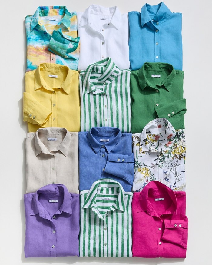 Chicos No Iron Linen Floral 3/4 Sleeve Shirt - Optic White Chicos No Iron Linen Floral 3/4 Sleeve Shirt - Optic White