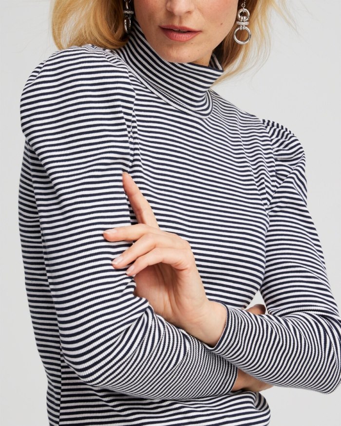 Chicos Rib Knit Stripe Turtleneck - Black Chicos Rib Knit Stripe Turtleneck - Black
