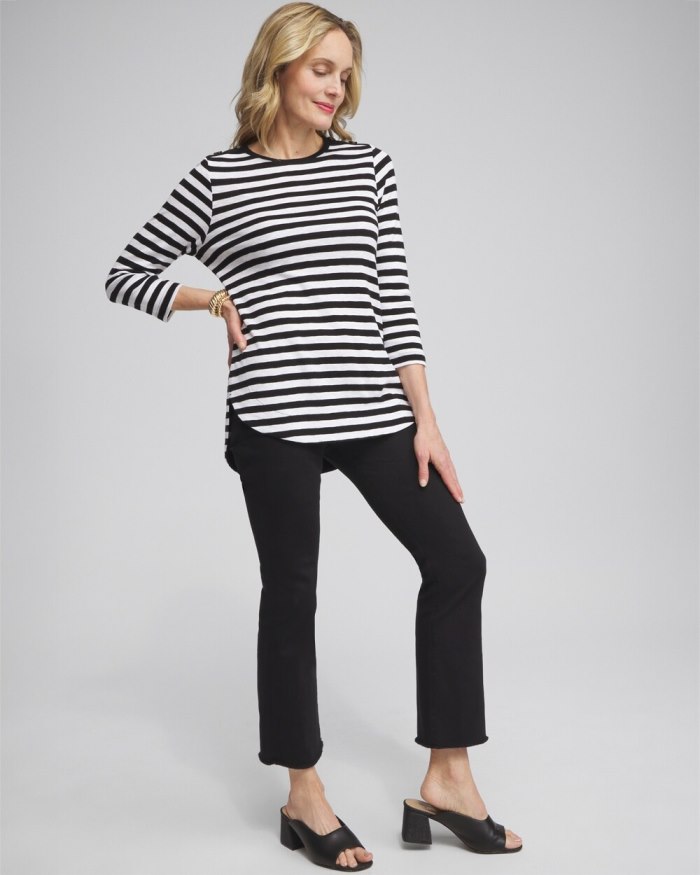 Chicos Stripe Button Trim Ribbed Tunic - Black Chicos Stripe Button Trim Ribbed Tunic - Black