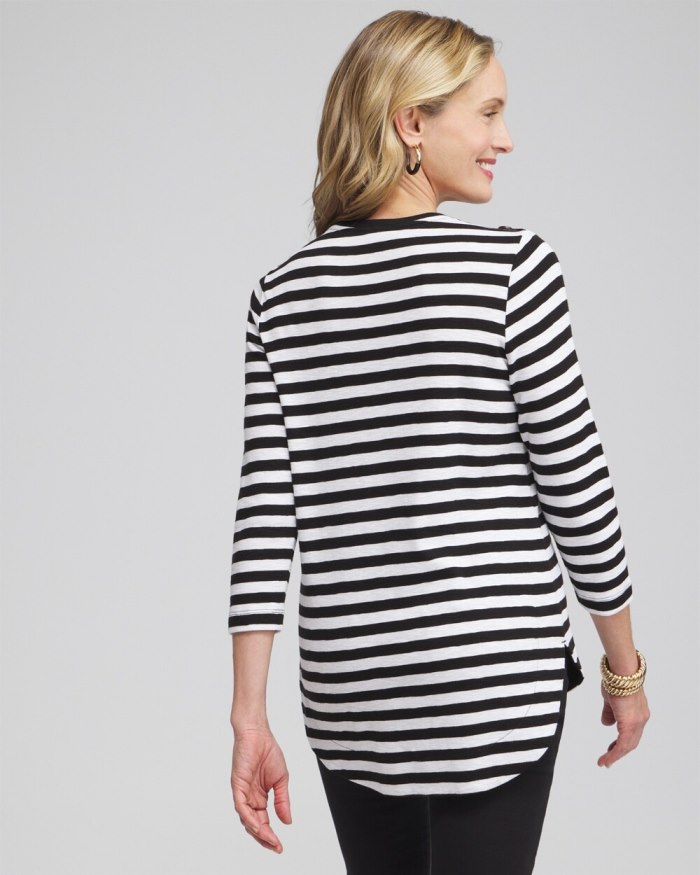 Chicos Stripe Button Trim Ribbed Tunic - Black Chicos Stripe Button Trim Ribbed Tunic - Black
