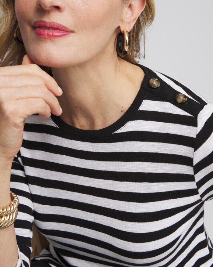 Chicos Stripe Button Trim Ribbed Tunic - Black Chicos Stripe Button Trim Ribbed Tunic - Black