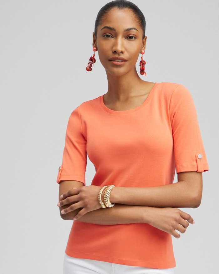 Chicos Elbow Sleeve Cotton Tee - Nectarine Chicos Elbow Sleeve Cotton Tee - Nectarine