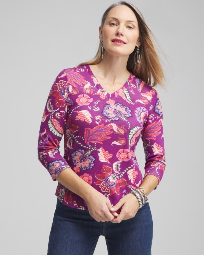 Chicos Paisley Everyday 3/4 Sleeve Tee - Ginger Rose Chicos Paisley Everyday 3/4 Sleeve Tee - Ginger Rose