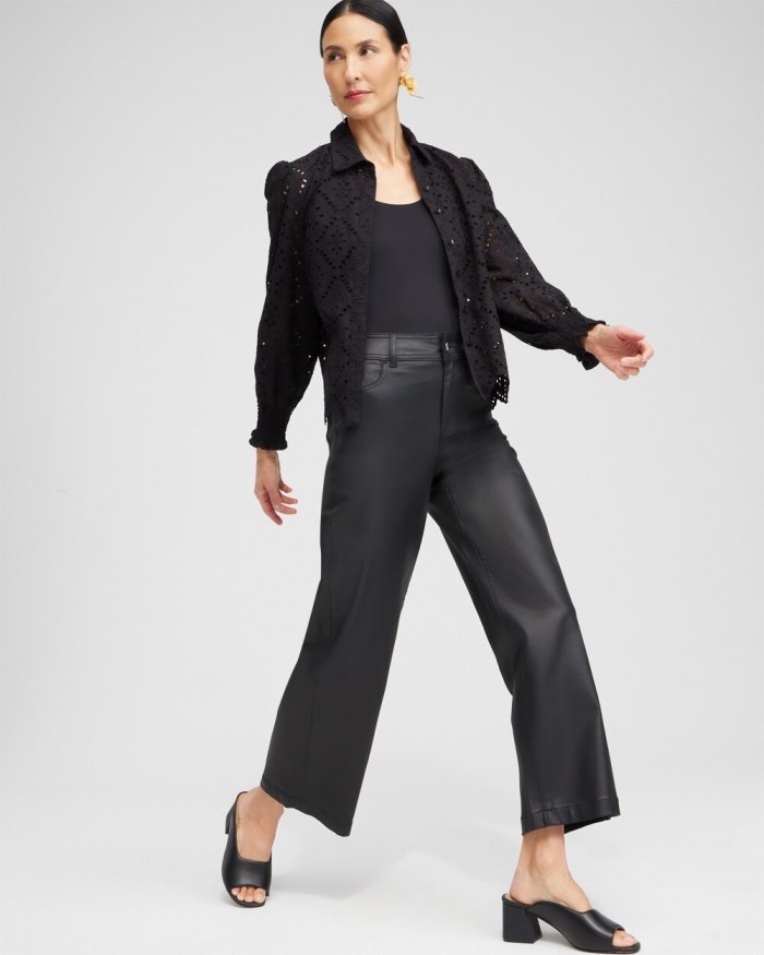 Chicos Coated Wide Leg Cropped Denim - Black Chicos Coated Wide Leg Cropped Denim - Black