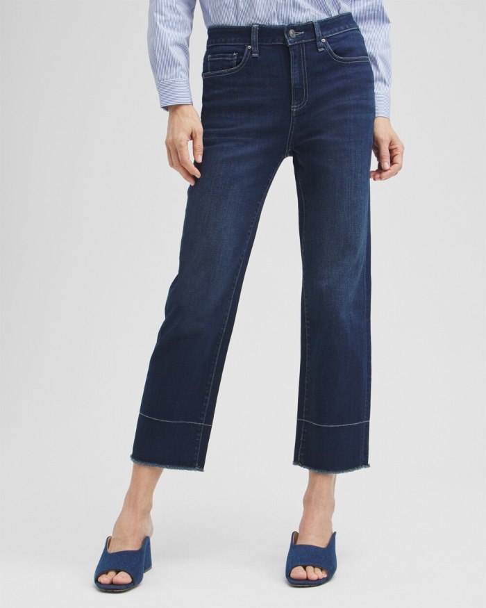 Chicos High Rise Fray Hem Straight Cropped Jeans - AZURE INDIGO Chicos High Rise Fray Hem Straight Cropped Jeans - AZURE INDIGO