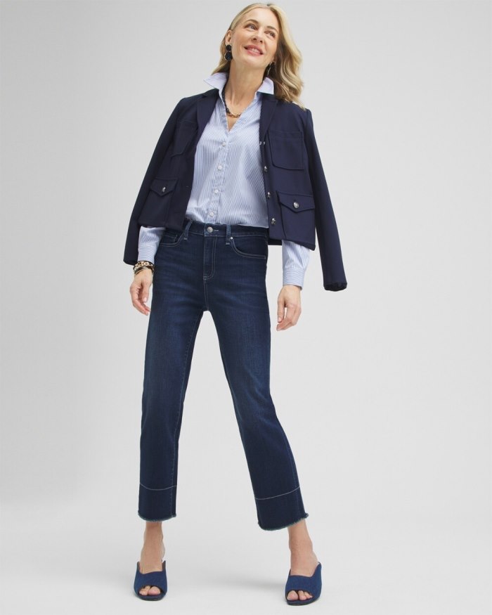 Chicos High Rise Fray Hem Straight Cropped Jeans - AZURE INDIGO Chicos High Rise Fray Hem Straight Cropped Jeans - AZURE INDIGO