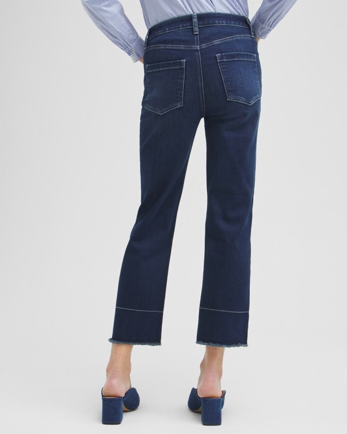 Chicos High Rise Fray Hem Straight Cropped Jeans - AZURE INDIGO Chicos High Rise Fray Hem Straight Cropped Jeans - AZURE INDIGO