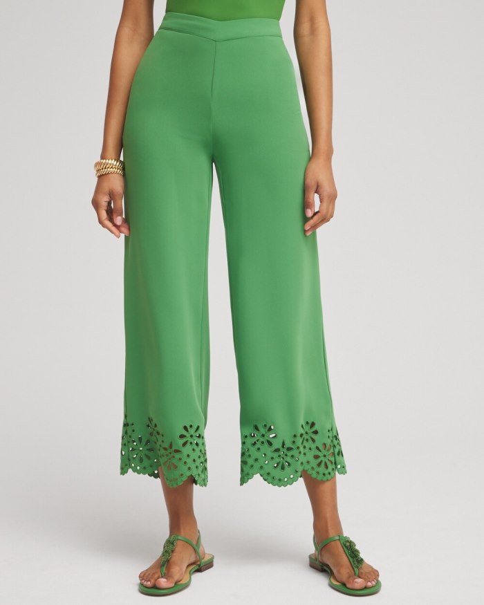Chicos Satin Eyelet Hem Culottes - Verdant Green Chicos Satin Eyelet Hem Culottes - Verdant Green