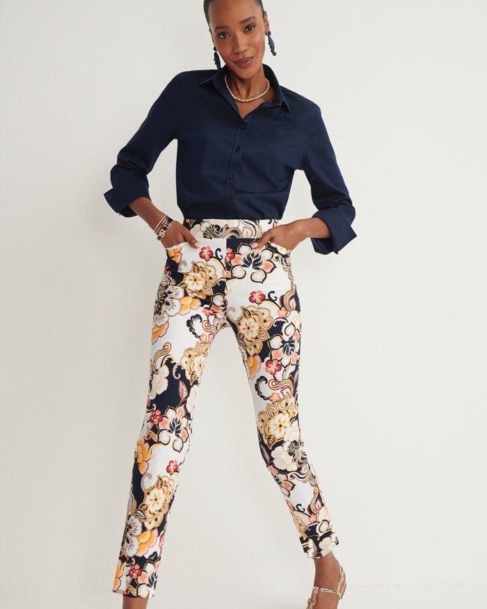 Chicos Brigitte Warm Floral Ankle Pants - Alabaster Chicos Brigitte Warm Floral Ankle Pants - Alabaster