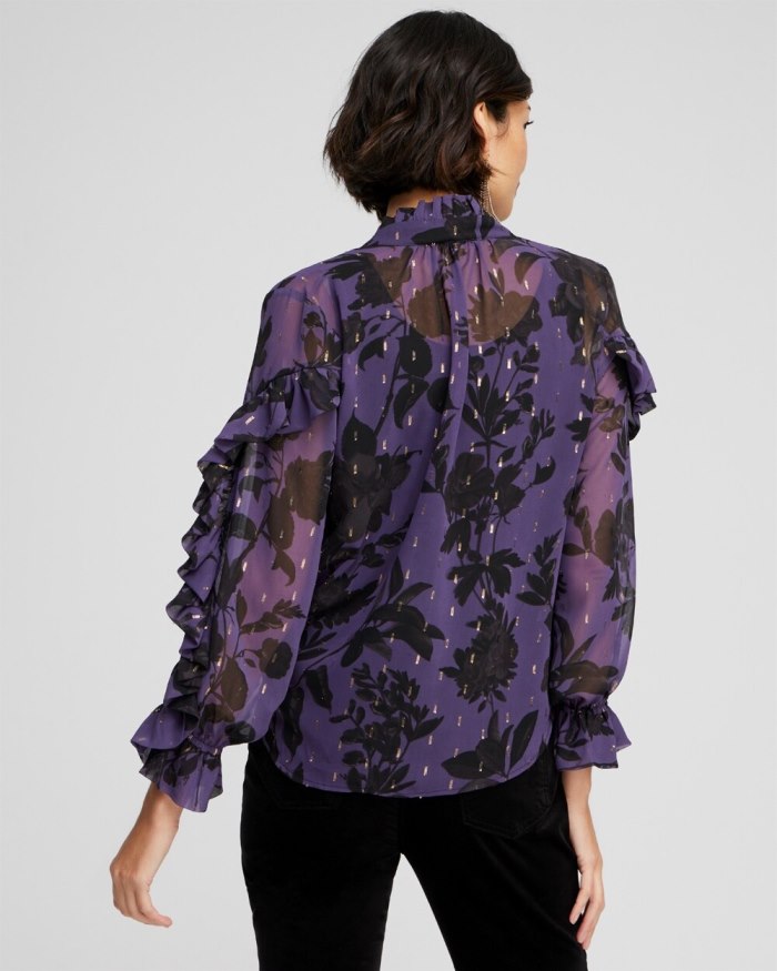 Chicos Chiffon Ruffle Sleeve Blouse - Dewberry Chicos Chiffon Ruffle Sleeve Blouse - Dewberry