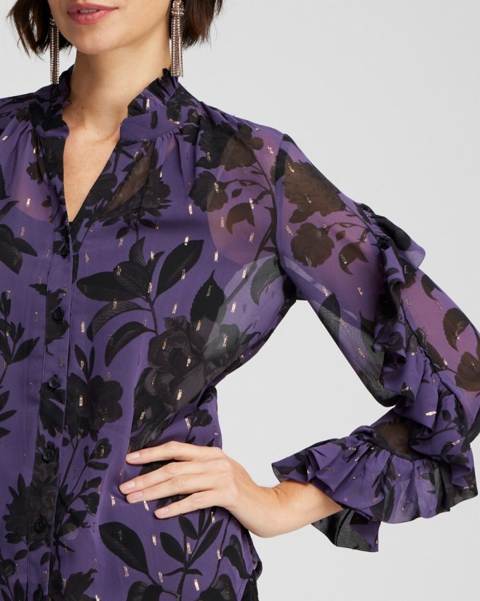 Chicos Chiffon Ruffle Sleeve Blouse - Dewberry Chicos Chiffon Ruffle Sleeve Blouse - Dewberry