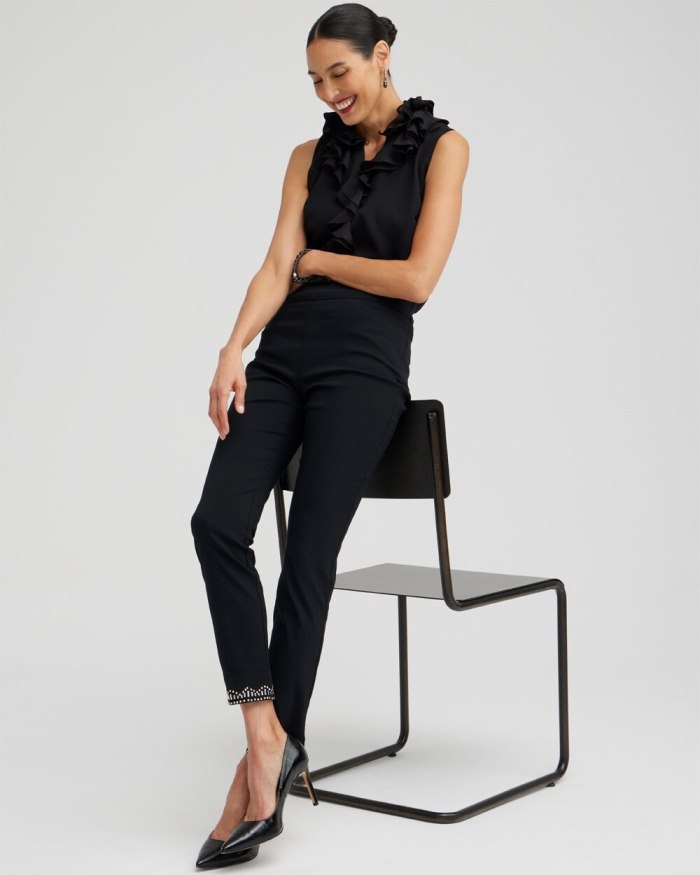 Chicos Brigitte Embellished Hem Ankle Pants - Black Chicos Brigitte Embellished Hem Ankle Pants - Black
