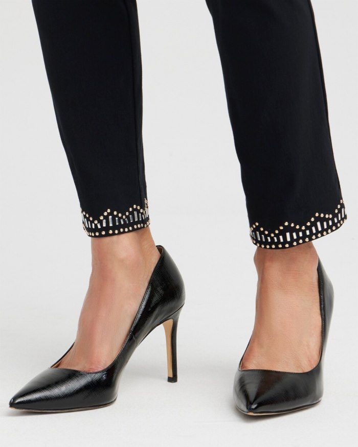 Chicos Brigitte Embellished Hem Ankle Pants - Black Chicos Brigitte Embellished Hem Ankle Pants - Black