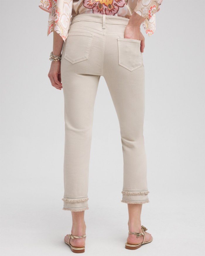 Chicos Girlfriend Embellished Fray Cropped Jeans - Smokey Taupe Chicos Girlfriend Embellished Fray Cropped Jeans - Smokey Taupe