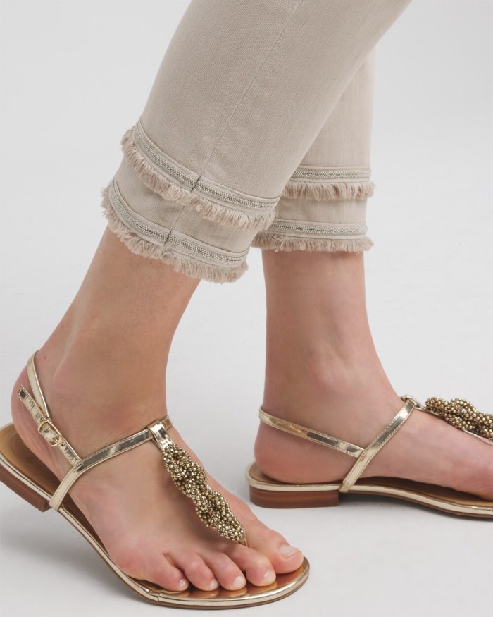 Chicos Girlfriend Embellished Fray Cropped Jeans - Smokey Taupe Chicos Girlfriend Embellished Fray Cropped Jeans - Smokey Taupe