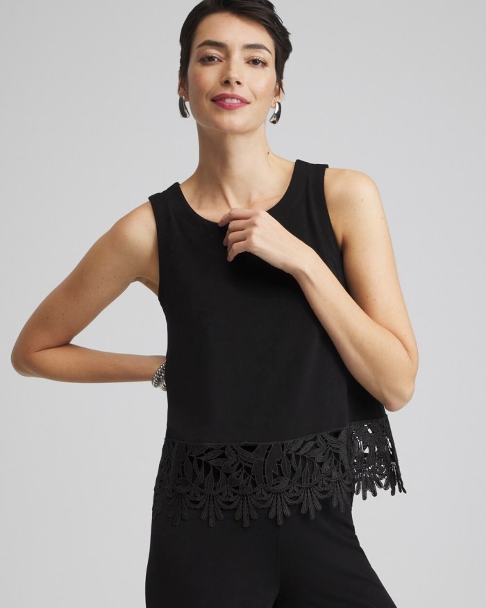 Chicos Travelers Lace Trim Top - Travelers Black Chicos Travelers Lace Trim Top - Travelers Black