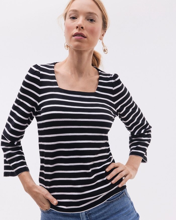 Chicos Stripe Square Neck Bell Sleeve Top - Black Chicos Stripe Square Neck Bell Sleeve Top - Black