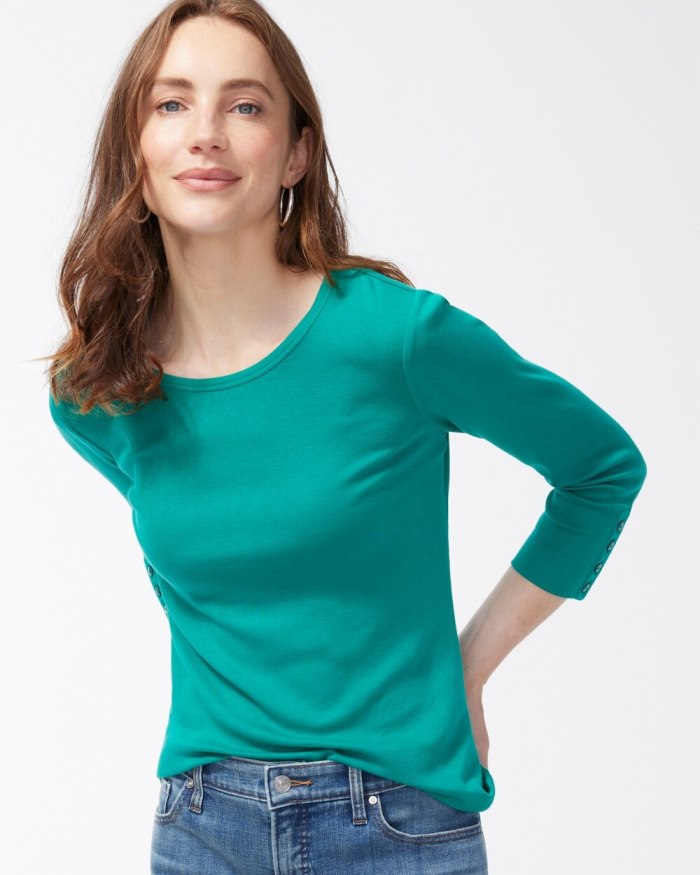 Chicos Pima 3/4 Sleeve Everyday Tee - Ceramic Green Chicos Pima 3/4 Sleeve Everyday Tee - Ceramic Green