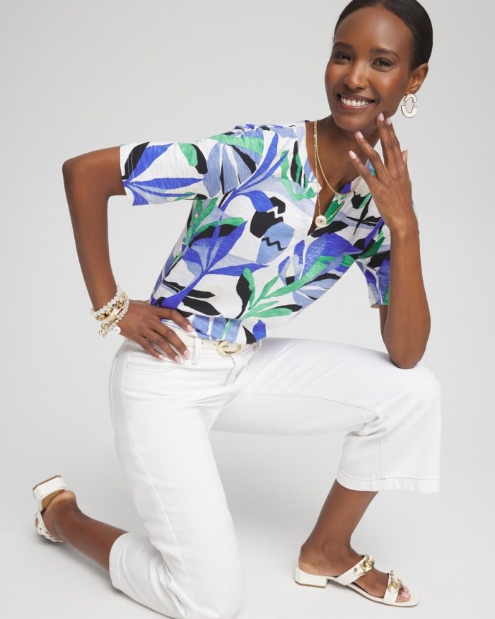 Chicos Floral Notch Neck Tee - GRASSY GREEN Chicos Floral Notch Neck Tee - GRASSY GREEN