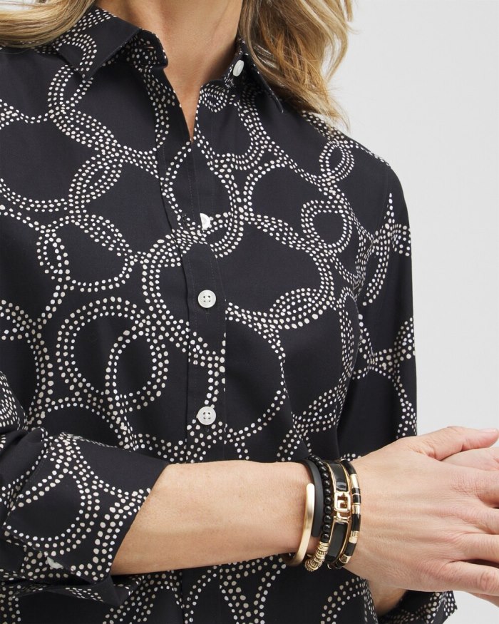 Chicos No Iron Stretch Circle Print Shirt - Black Chicos No Iron Stretch Circle Print Shirt - Black