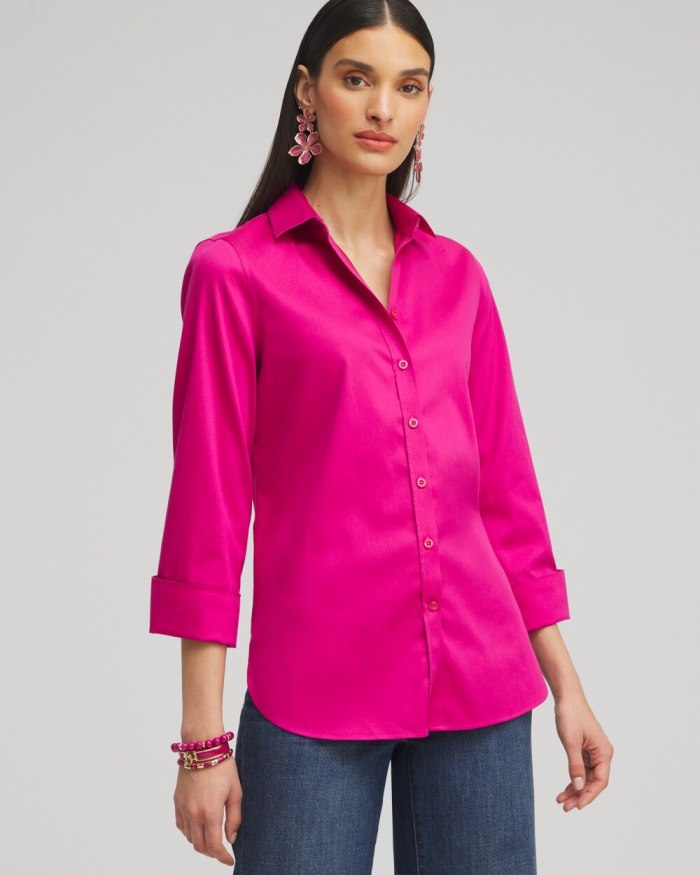 Chicos No Iron 3/4 Sleeve Stretch Shirt - Soft Slate Chicos No Iron 3/4 Sleeve Stretch Shirt - Soft Slate