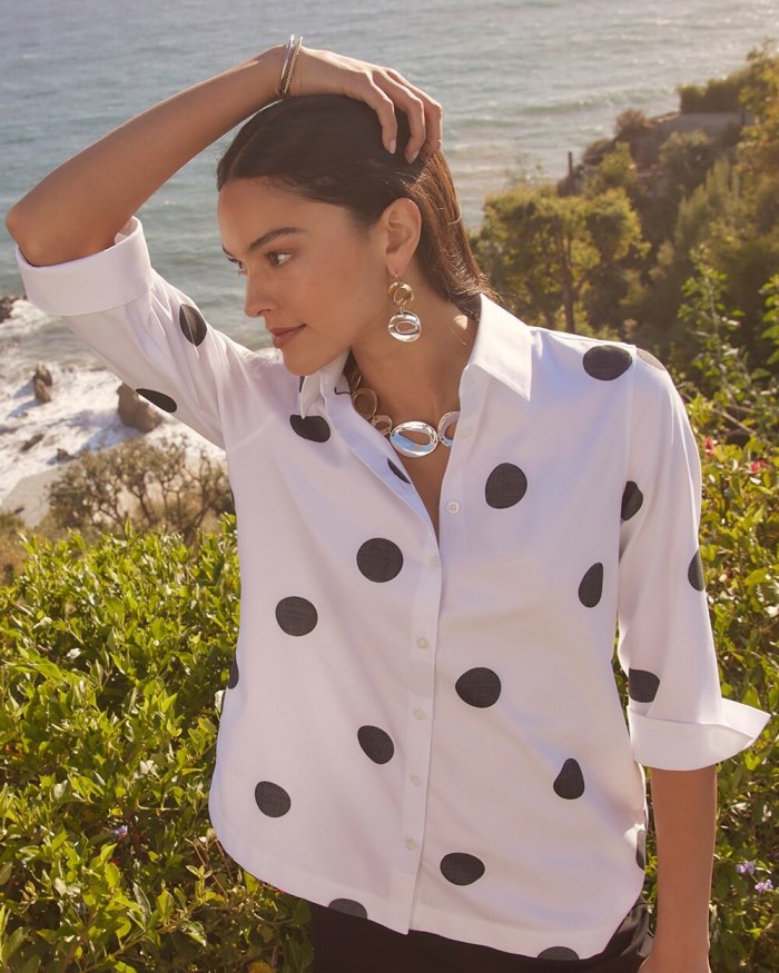 Chicos No Iron Stretch Polka Dot Tunic - Optic White Chicos No Iron Stretch Polka Dot Tunic - Optic White