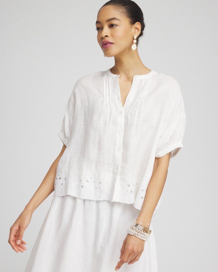 Chicos Pintuck Dolman Sleeve Linen Shirt - Alabaster Chicos Pintuck Dolman Sleeve Linen Shirt - Alabaster