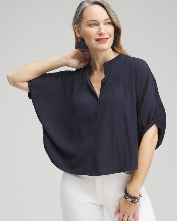 Chicos Pintuck Dolman Sleeve Shirt - Classic Navy Chicos Pintuck Dolman Sleeve Shirt - Classic Navy