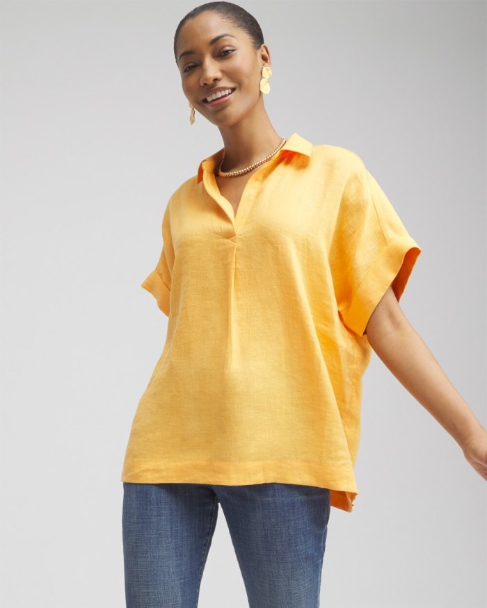 Chicos Linen Popover Top - Mango Sorbet Chicos Linen Popover Top - Mango Sorbet