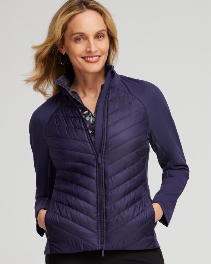 Chicos Zenergy Puffer Knit Mix Jacket - Dewberry Chicos Zenergy Puffer Knit Mix Jacket - Dewberry