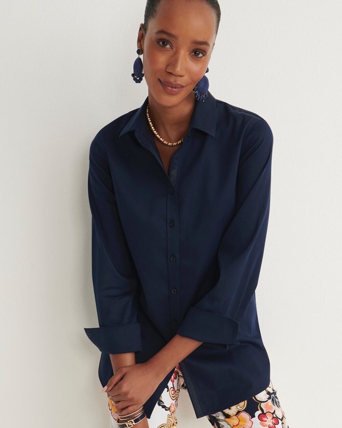 Chicos No Iron 3/4 Sleeve Stretch Shirt - Classic Navy Chicos No Iron 3/4 Sleeve Stretch Shirt - Classic Navy