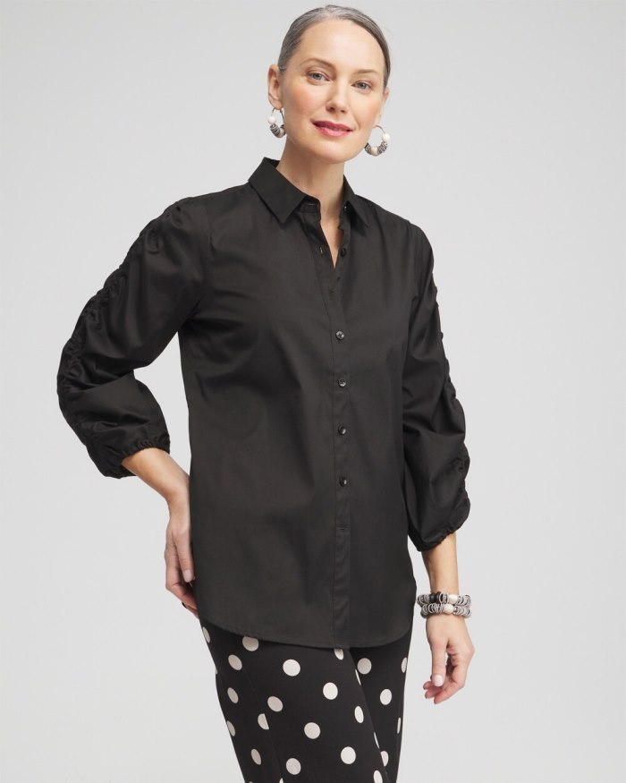 Chicos Poplin Ruched Sleeve Shirt - Black Chicos Poplin Ruched Sleeve Shirt - Black