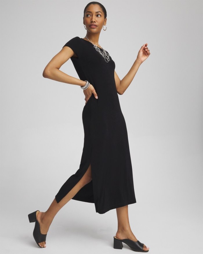 Chicos Travelers Classic Short Sleeve Maxi Dress - Cosmic Cobalt Chicos Travelers Classic Short Sleeve Maxi Dress - Cosmic Cobalt